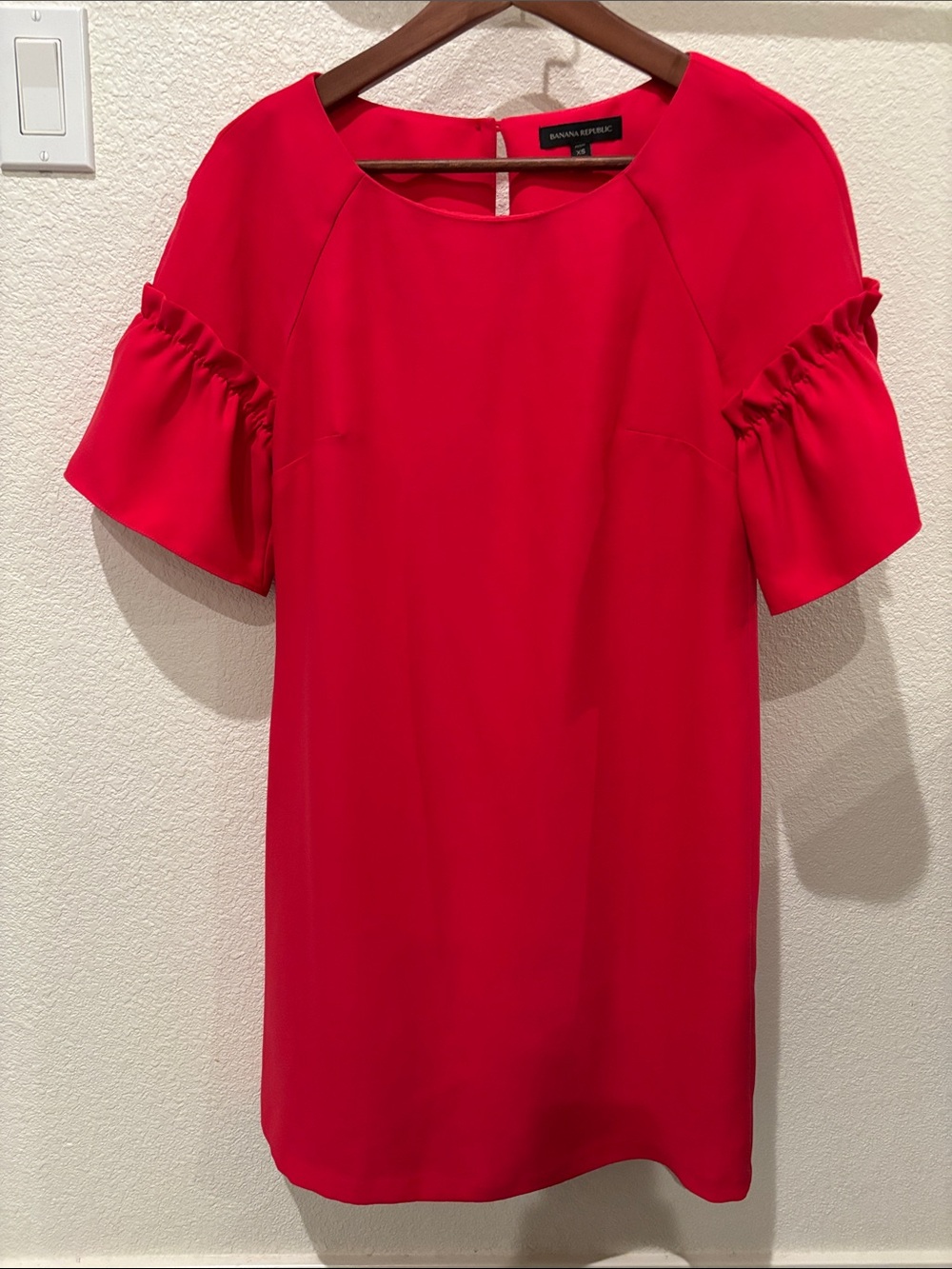 Banana Republic Bright Red Ruffle-Sleeve Midi Dress